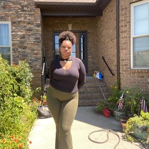 Olive green flare pants